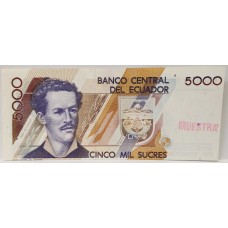 ECUADOR 1987 . FIVE THOUSAND 5,000 SUCRES BANKNOTE . SPECIMEN